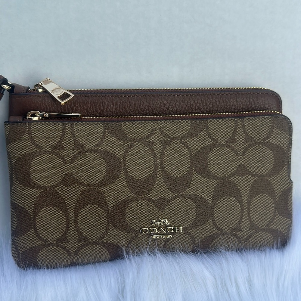 Coach Brown and Tan Patterned Wristlet